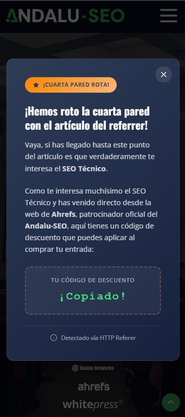 Muestra lo que pasa en la web de andalu-seo.es si accedes desde ahrefs