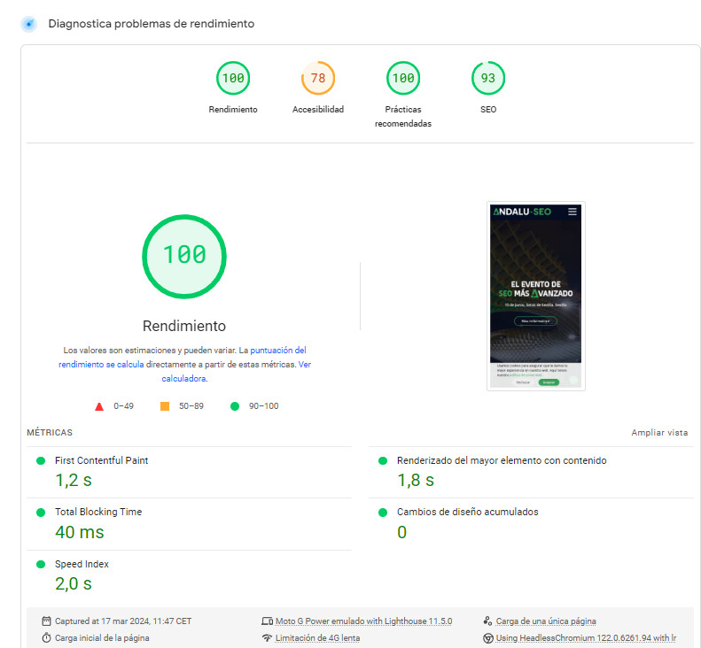 100 rendimiento core web vitals