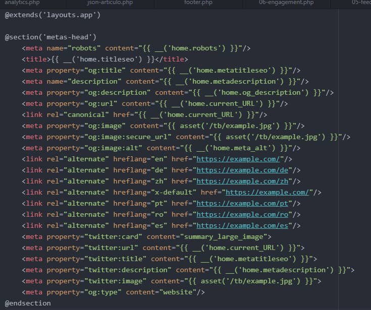 Sección de metaetiquetas Laravel