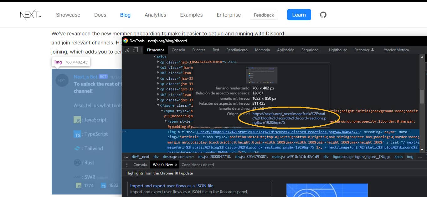 Imagen parametrizada next