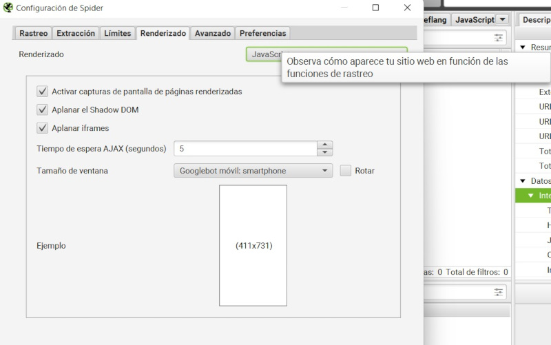 Renderizado javascript por medio de screaming frog