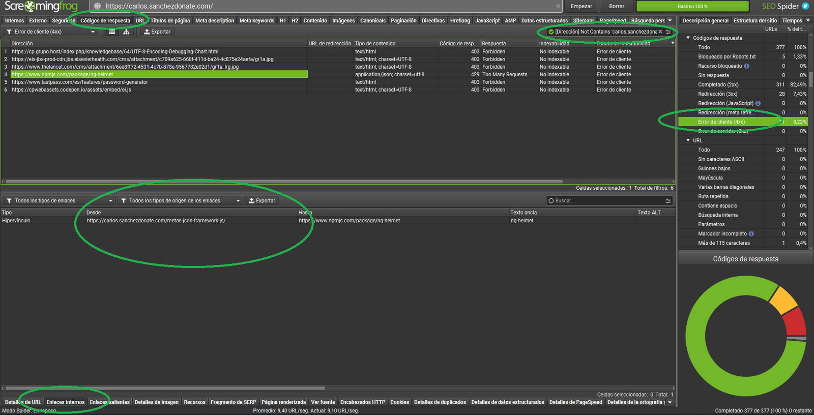 Outbound links con error desde screaming frog