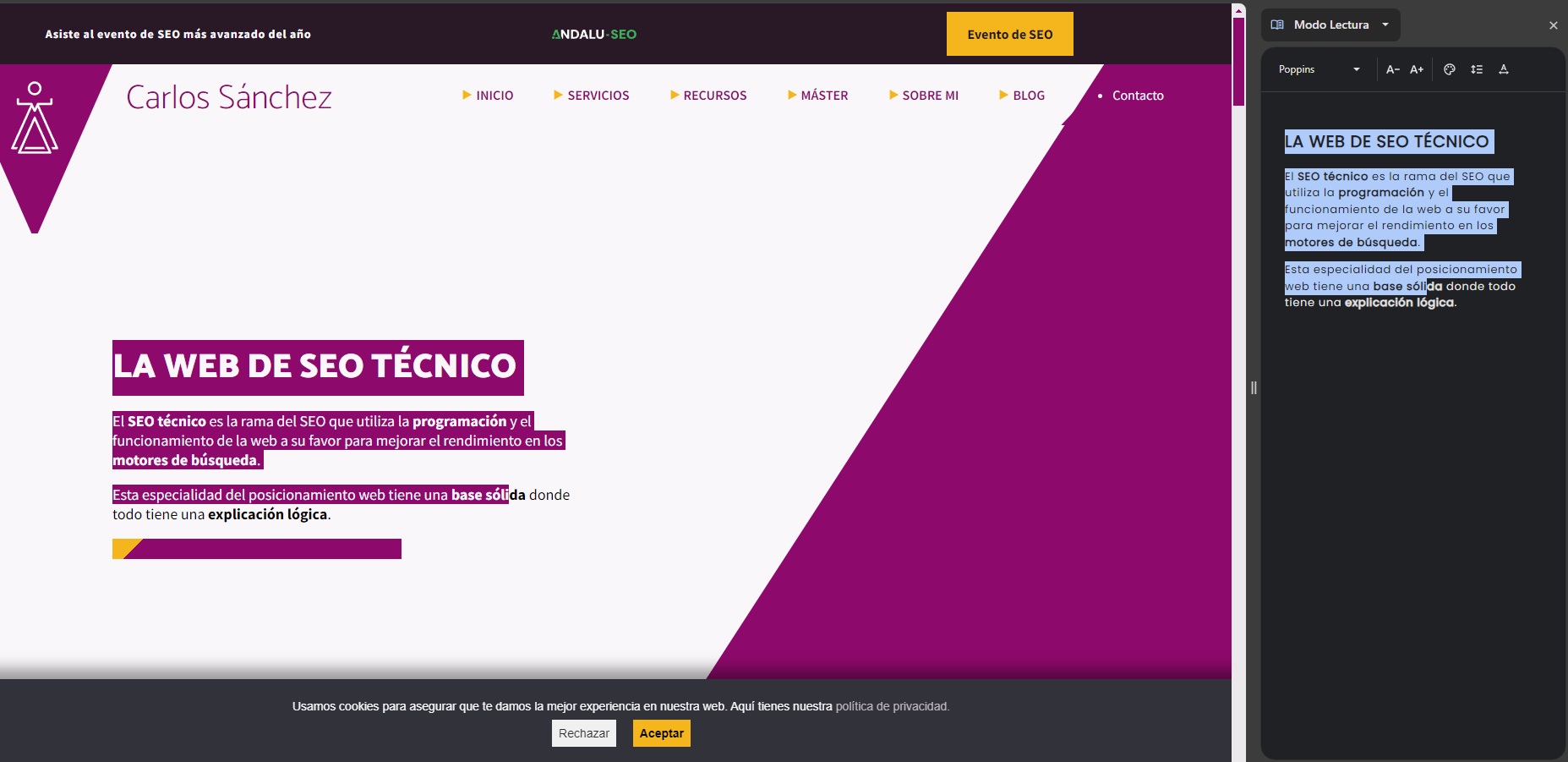 Modo lectura chrome